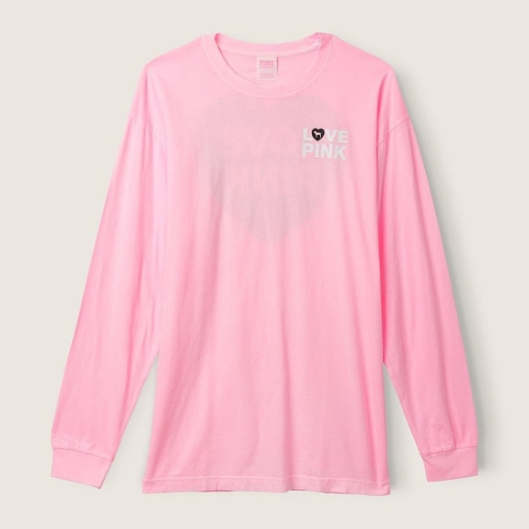 VS PINK Originals Sweet Rosette Long Sleeve Campus Crew Tee Oversized Medium NEW - Picture 2 of 9
